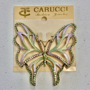 NWT - Elegant Butterfly Brooch with Green and Purple Crystals